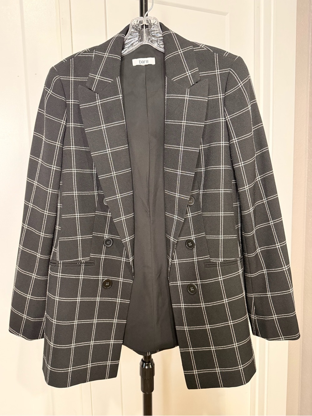 Bar III Black Windowpane Double-Breasted Blazer